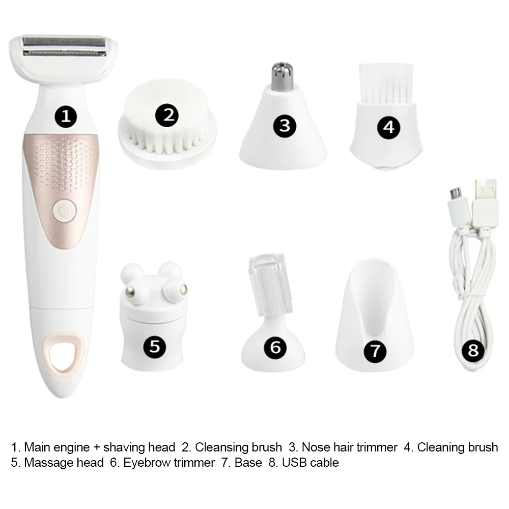 

5 in 1 multifunctional hair removal Epilator 5 head model USB charging Nose hair Removal Machine Painless Facial Cleansing tool
