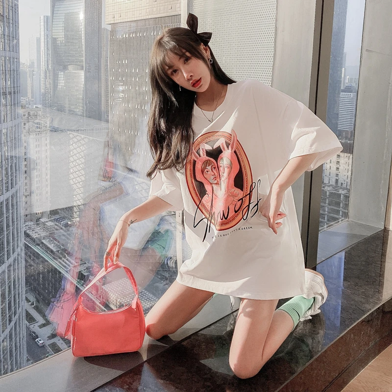 

Creative Fun Cartoon Print Short Sleeve Students T Shirt Unisex Hip Hop Streetwear Fashion Women's Loose Pure Cotton Tees Tops