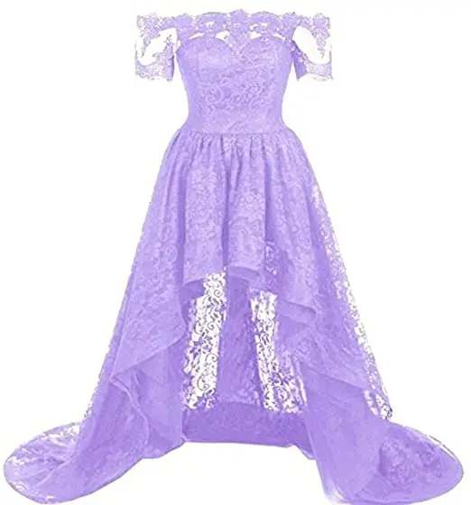 Fashion Boat-Neck High-Low Prom Dresses Vestidos de festa Half Sleeves Lace Design Special Occasion Celebrity Party Gown | Свадьбы и
