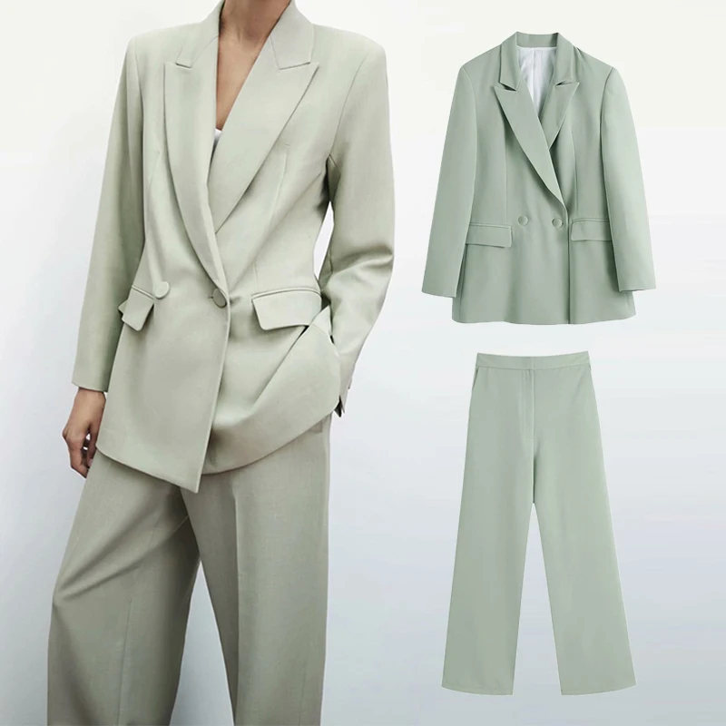 

Spring Autumn 2 Pieces Vintage Blazer Suit Office Lady Coat +Long Pants Elegant Fashion Design Women Basic Outfit Coats