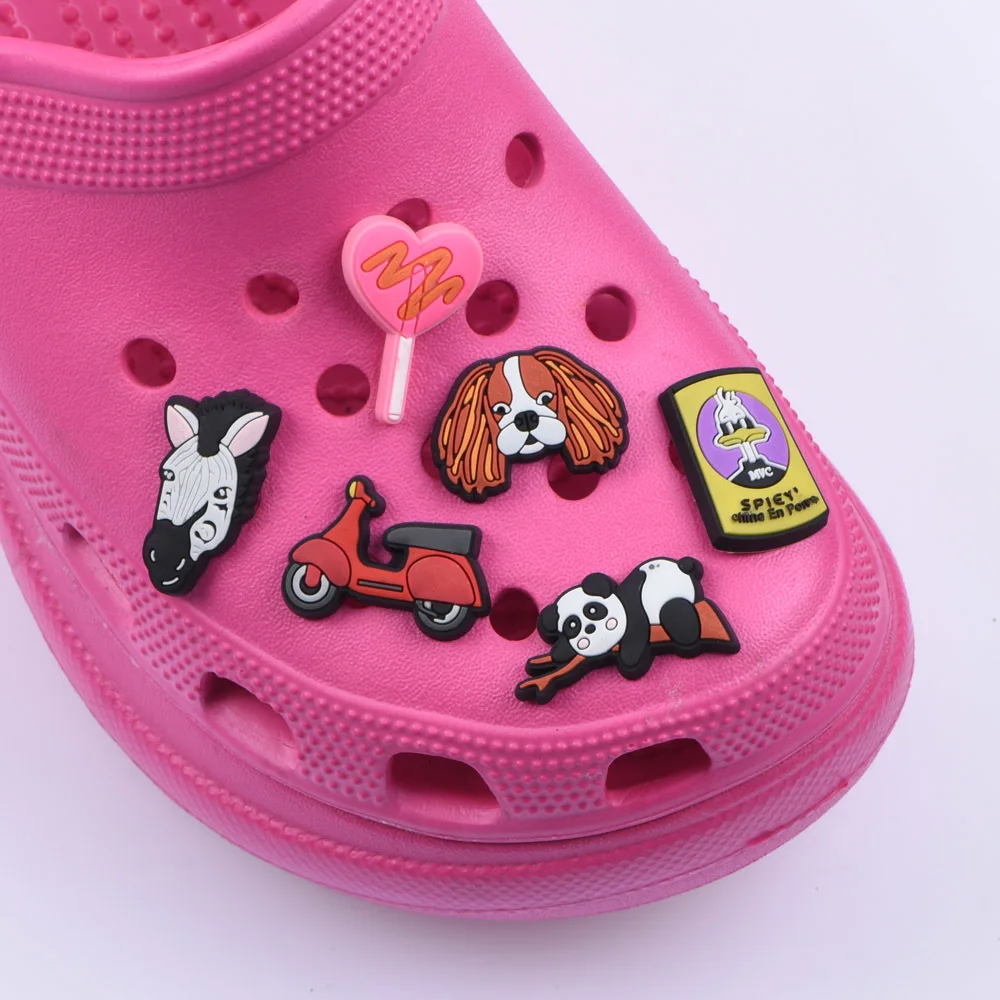 High Quality 1 Pcs PVC Croc Shoes Charms Baby Panda Animal Zebra Decorations Sister Period Bracelet Accessories Boba Ice Cream 