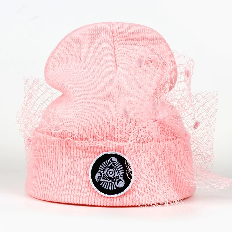 2019 осень и зима новая Рианна точка волос Лук винтажная сетка вязаная шерстяная