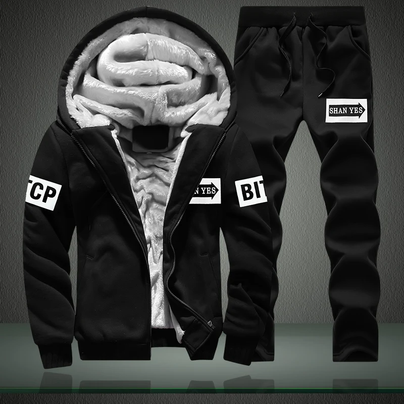 

Winter Men Fleece Sweat Suits Men's Warm Jacket+Pants Sportwear Suit Male Sport Tracksuit Set Casual Hoodie Thicken Jogger Sets