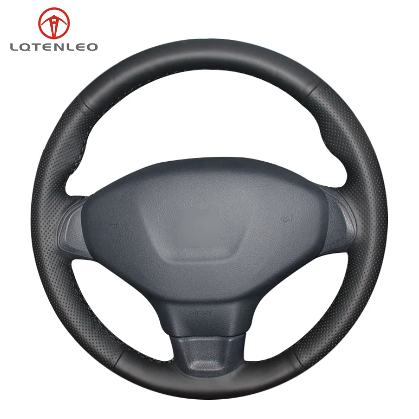 

LQTENLEO черный чехол рулевого колеса автомобиля из искусственной кожи ручной работы для Peugeot 301 2014 2015 2016 2017 2018 2019