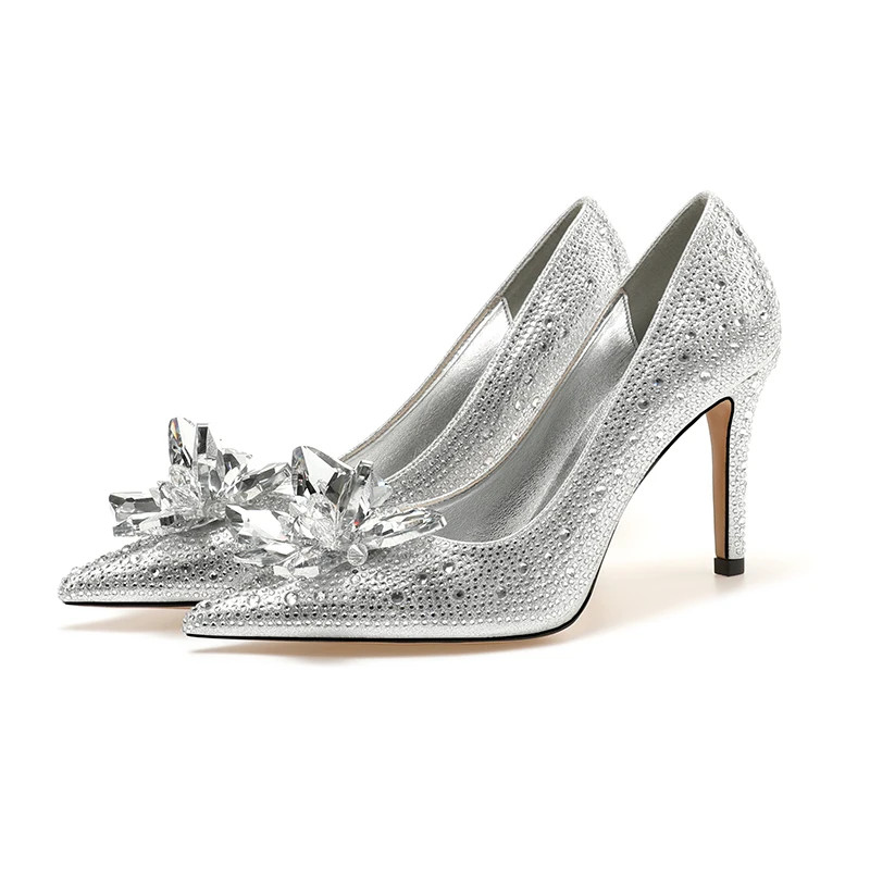 Женская свадебная обувь на высоком каблуке Хрустальные туфли Золушки лодочки