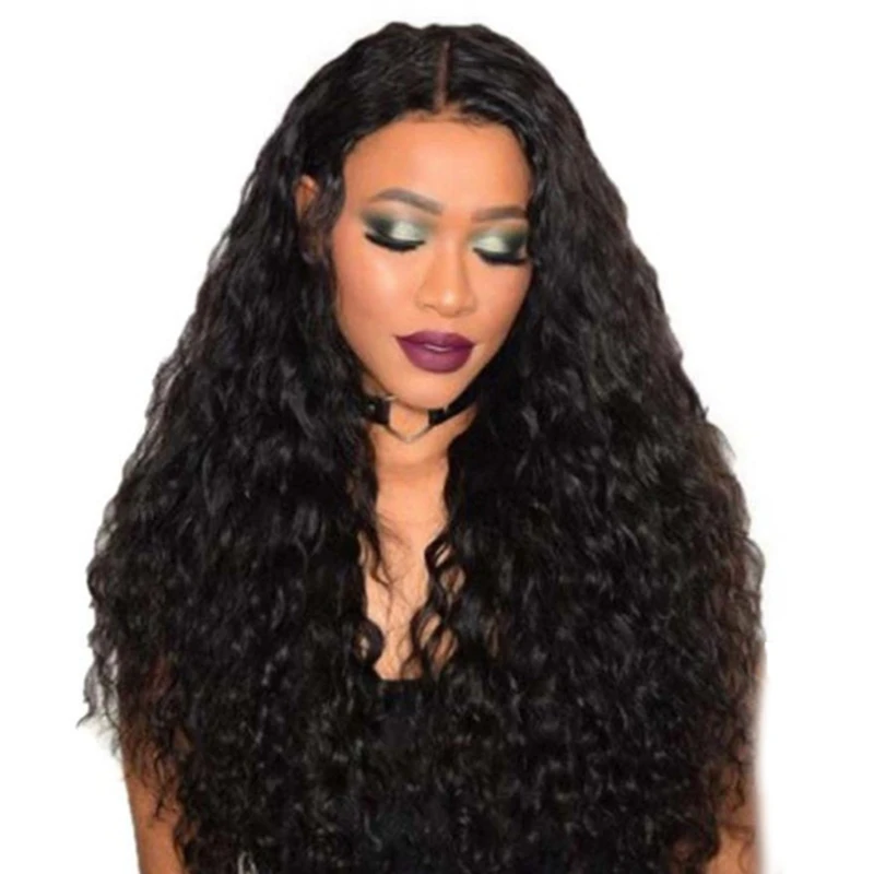 

Long Black Curly Wigs For Women African American Afro Middle Part Synthetic Heat Resistant Fake Hair Cosplay Wig