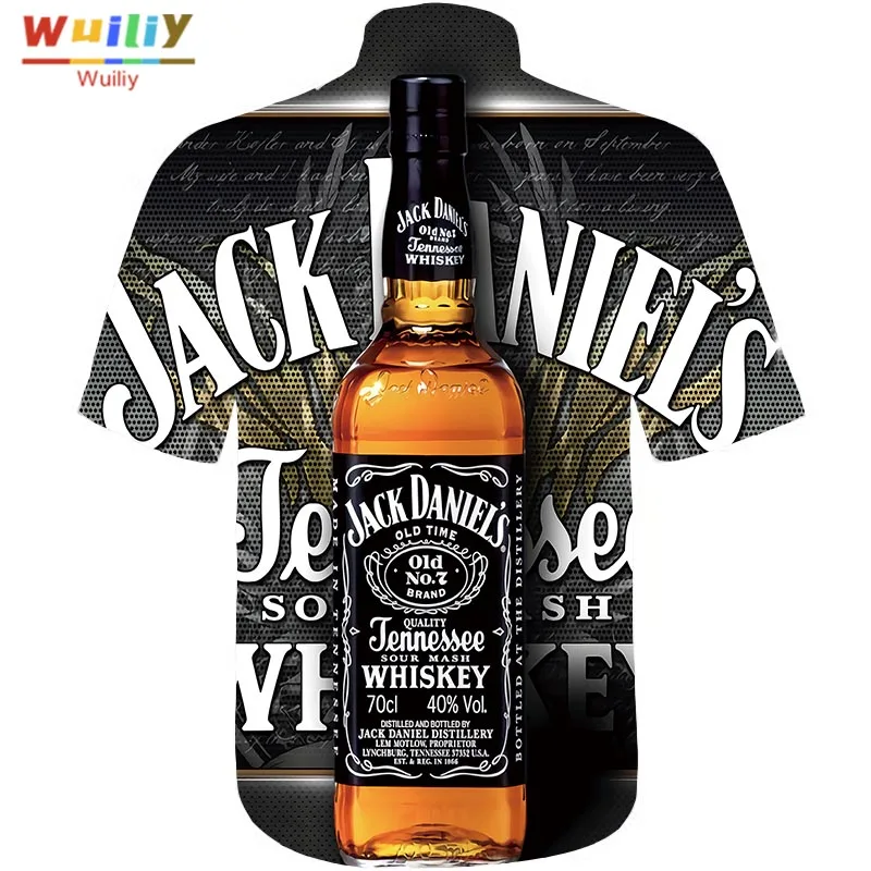 

Men's Graphic Beer Button Down Shirts Novelty Beach 3D Pattern Summer Hawaiian Tops Whiskey Shirt