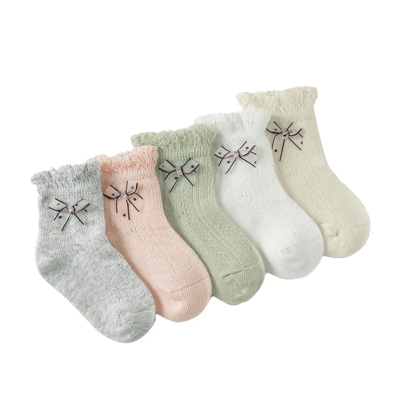 

1 Pair 0 to 24M Summer Korean Style Bowknot Baby Mesh Socks Combed Cotton Socks Super Thin Socks For Infants Newborns Girls