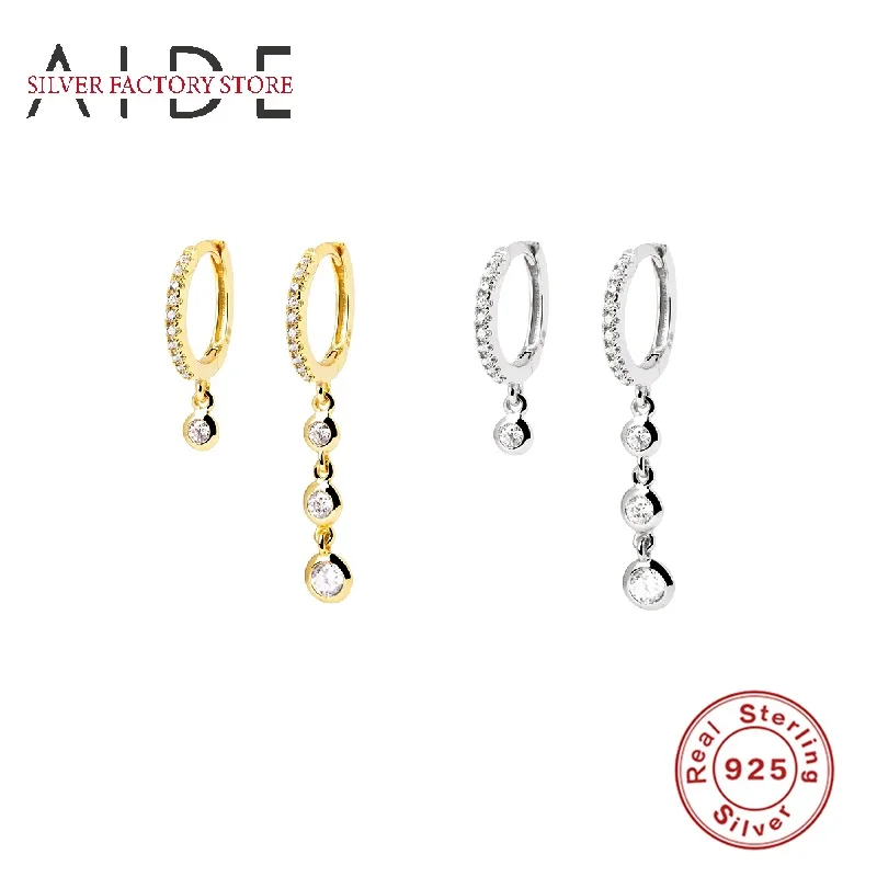 

AIDE Asymmetric Zircon Setting Earrings Hoops 925 Sterling Silver Earrings For Women Silver Jewelry Earring Aretes De Mujer