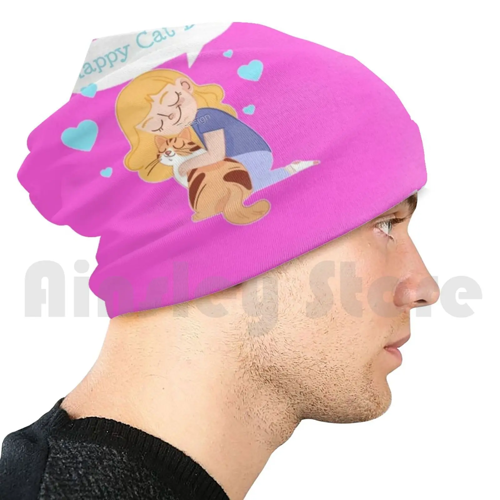 Девушка с котом между ее щитами. Вязаная Шапка-бини в стиле хип-хоп | Аксессуары