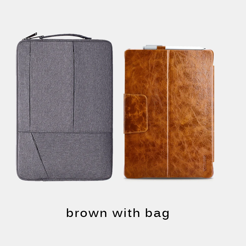 brown with bag Роскошный ультра-тонкий футляр из натуральной кожи обложка чехол для microsoft Surface Pro 4/5/6 iPad Pro 7 защитный рукав в виде ракушки - Цвет: brown with bag