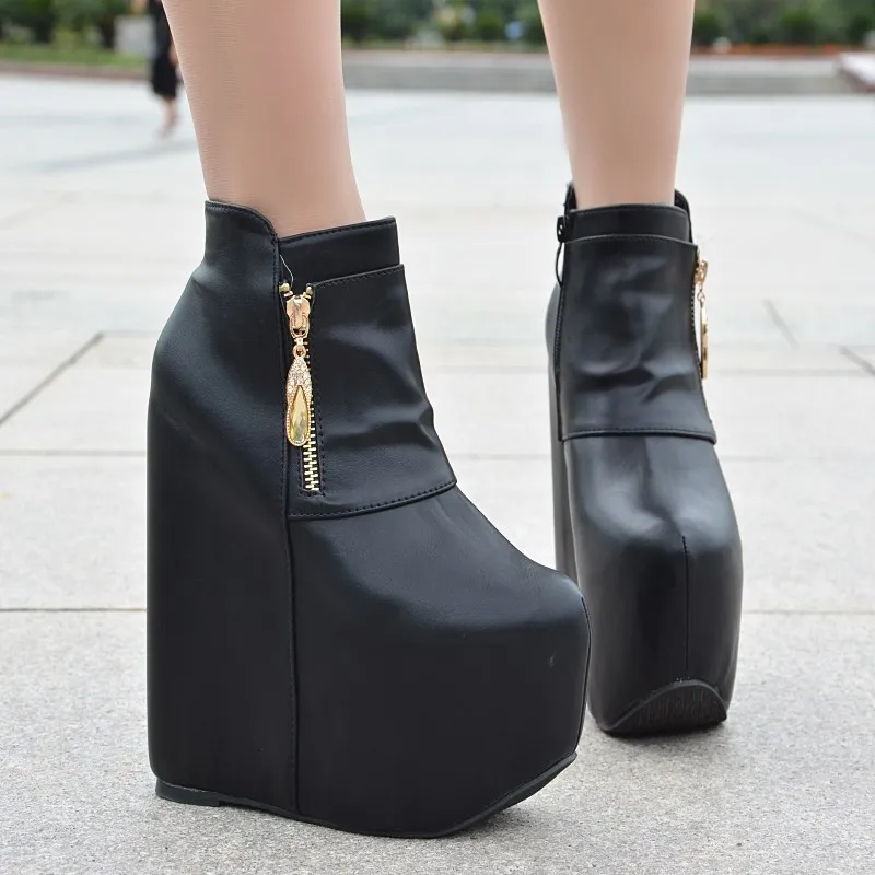 

17cm autumn and winter European and American new wedges ankle boots ultra high heel club in the platform shoes with thick-soled