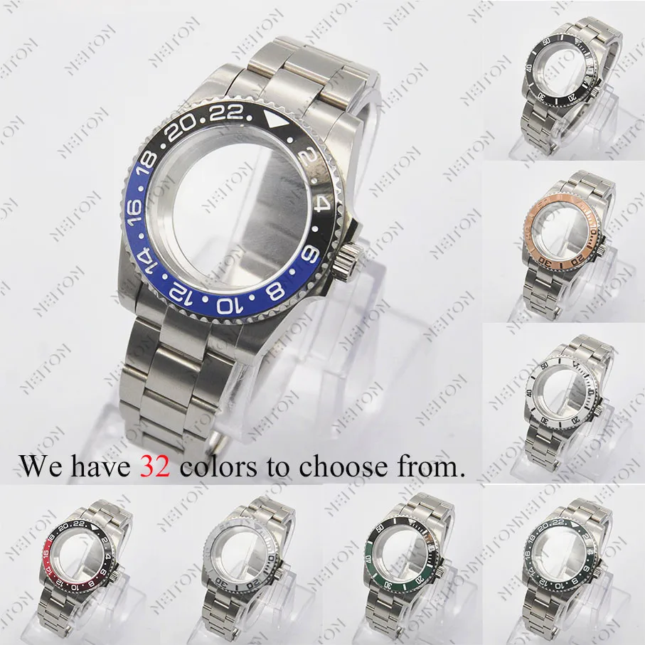 Неитон 40мм Черный корпус с покрытием PVD Сапфировое стекло Подходит для механизмов ETA2836 NH35/36 Минжу DG2813/5833 Мийота 8215/8205 Задняя прозрачность