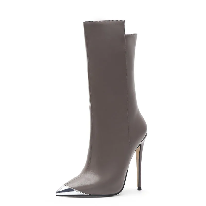 

Large size shoes, pointed super-high thin heel, side zipper, sexy middle tube, women's Boots