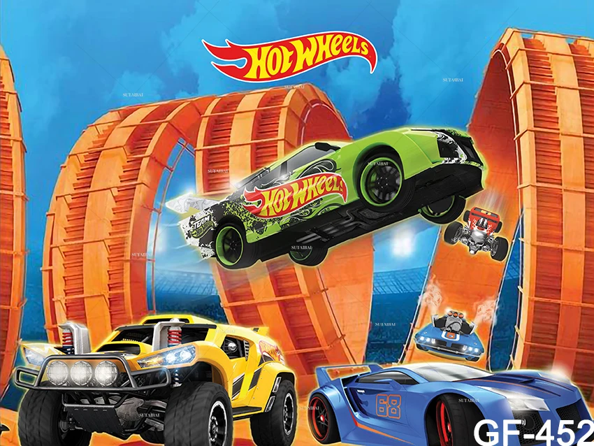 Cena Samochód Wyścigowy Tło Hot Wheels Dziki Racer Runway Chłopiec 1 Urodziny Niestandardowe Fotografia Tło Foto Budka Dekory
