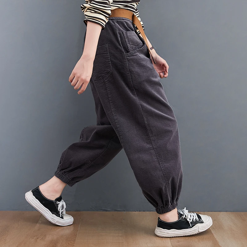 Брюки женские вельветовые однотонные Модные Винтажные плотные теплые шаровары с