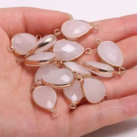 1pcs natural stone water drop shape connector pendant charm rose quartzs double hole diy bracelet earring necklace size 14x27mm