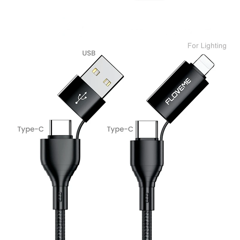 

USB-кабель 4 в 1, 3 А, USB-кабель с подсветкой для iphone 12, 11 X, быстрая зарядка, зарядное устройство типа C для Samsung Redmi, кабель для передачи данных