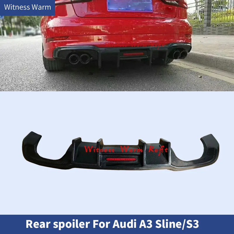 Carbon Fiber Car Rear Bumper Diffuser Lip Spoiler with Light for Audi A3 Sline S3 2017-up Not A3 Standard Car Spoiler