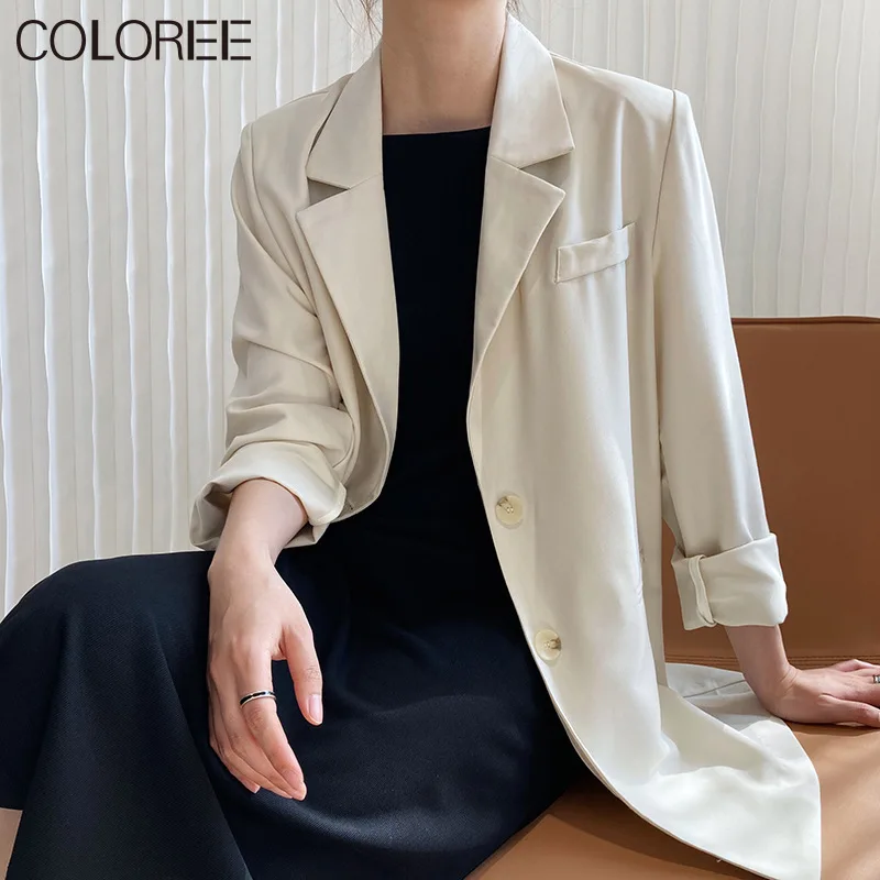 

White/khaki Blazer Women 2021 Spring Autumn Blazer Jacket Female Single Breasted Korean Fashion Women Blazers and Jackets