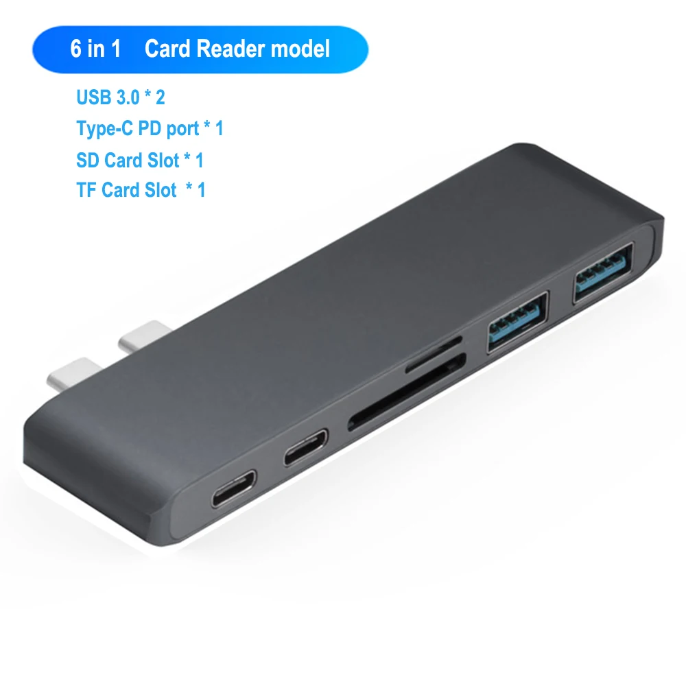 6 in 1 Gray 2 USB C концентратор type C Thunderbolt 3 адаптер USB-C док-ключ с HDMI 4K PD USB 3,0 SD TF кард-ридер для MacBook Pro Air 13 15 - Цвет: 6 in 1 Gray 2