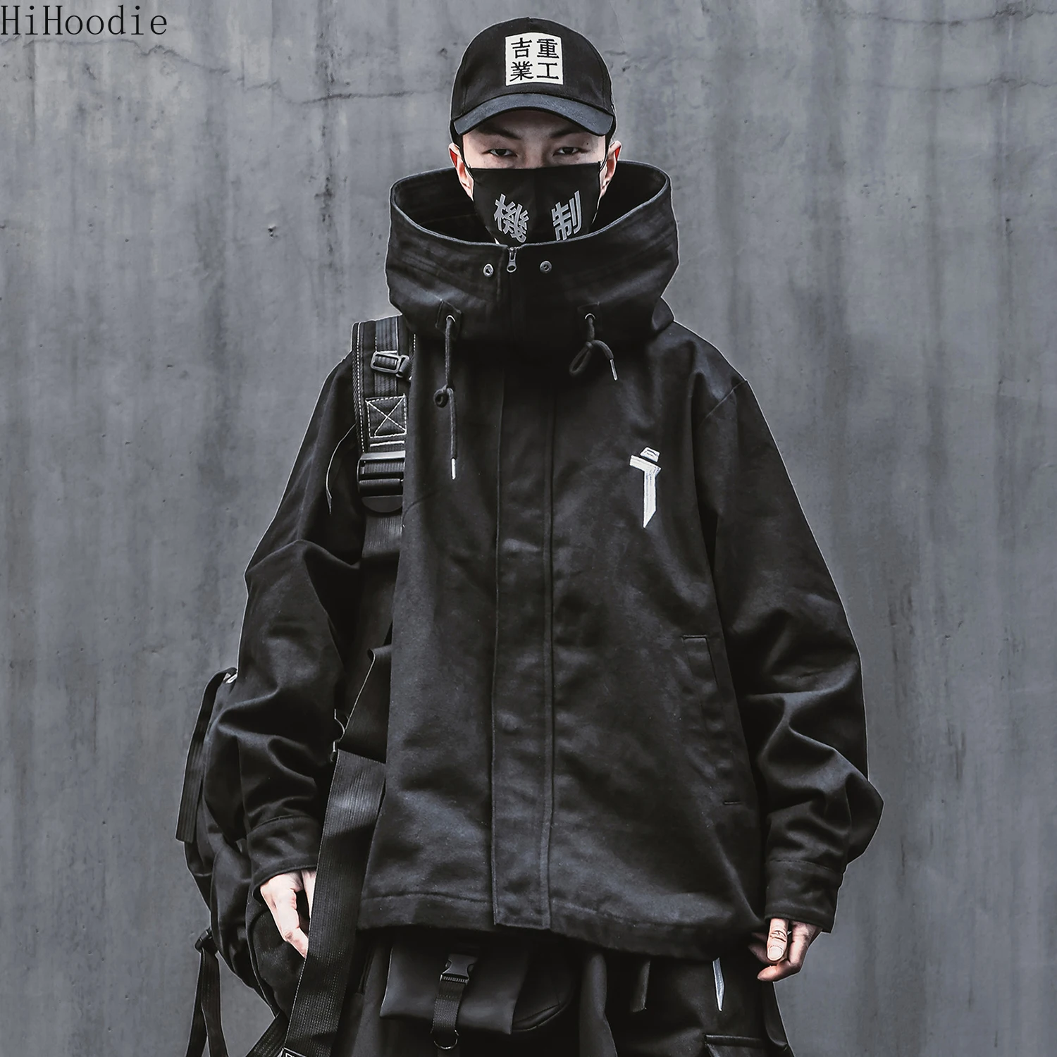 

Hip-Hoodie Techwear Jacket For Men Black Spring Japanese Streetwear Hooded Coat