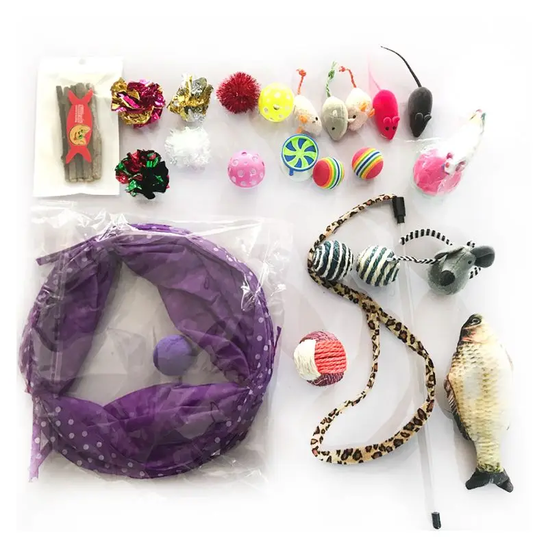 

24Pcs/set Cat Toys Assortments Cats Tunnel Teaser Wand Fish Interactive Kitten Toy Gift Pet Supplies C42