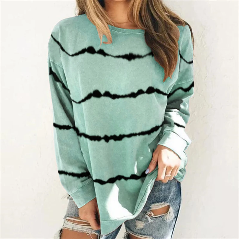 

Tie-Dye Stripes Pullover Hoodies S-5XL Plus Size Oversized Sweatshirt Hoodies Women Casual Fashion Loose Fall Sweatshirt Womens