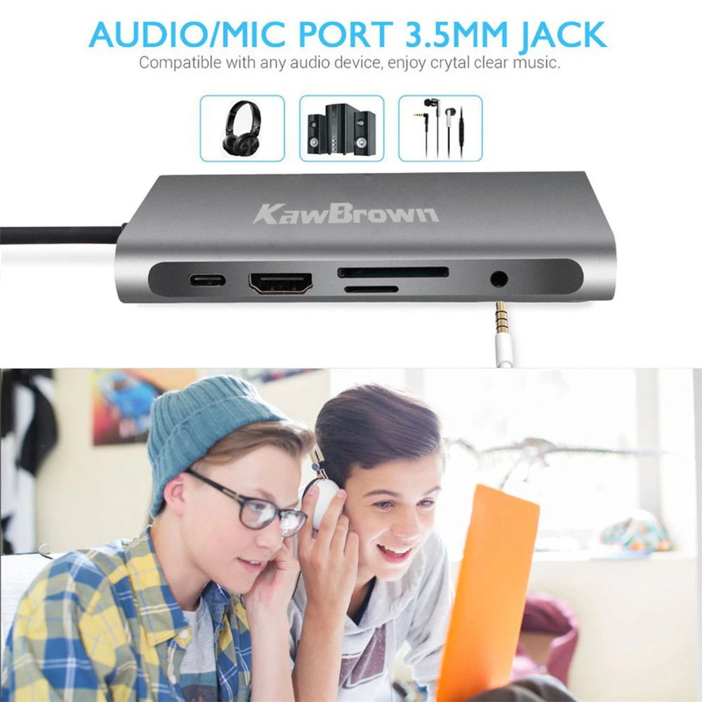 KawBrown 10 в 1 мульти USB C док-станция к 3 0/HDMI/VGA/RJ45/3 5 м аудио/TF/SD/PD Зарядка для ноутбука