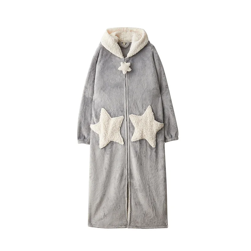 

Robe female stars nightgown more coral fleece pajamas male Home long loose outer wear leisurewear bathrobe female winter flannel