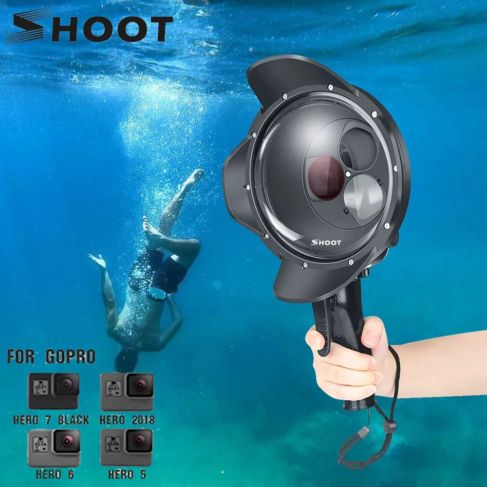 

SHOOT Diving Dome Port For GoPro Hero 7 6 5 Waterproof Case Lens Cover Filter Switchable Dome Trigger Housing Go Pro Accessory