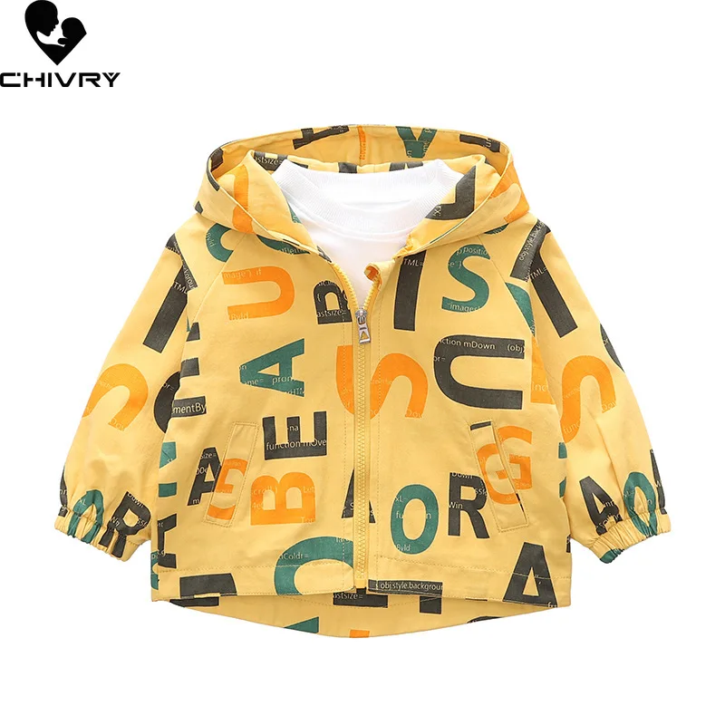 Nuevo 2021 Oto&ntilde;o de las muchachas del beb&eacute; abrigo ni&ntilde;os chaqueta ni&ntilde;os prendas de vestir exteriores con capucha moda letra linda de la historieta impresi&oacute;n cremallera chaquetas ropa-0