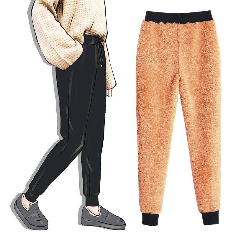 Женские зимние толстые кашемировые брюки из шкуры ягненка теплые женские