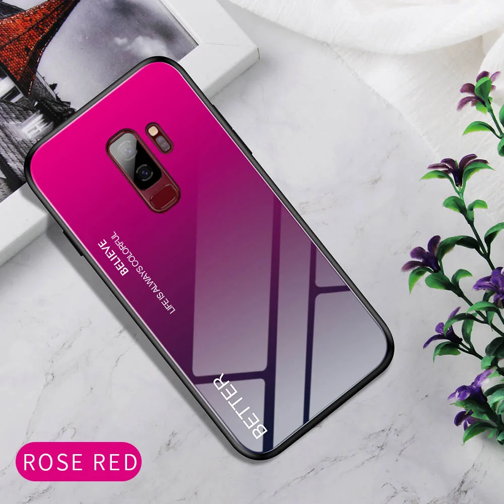 Rose Red Чехол Heyytle из закаленного стекла с градиентом для samsung Galaxy S9 S10 Plus A70 A50, чехол с рисунком звездного неба для Note 9 A60 - Цвет: Rose Red