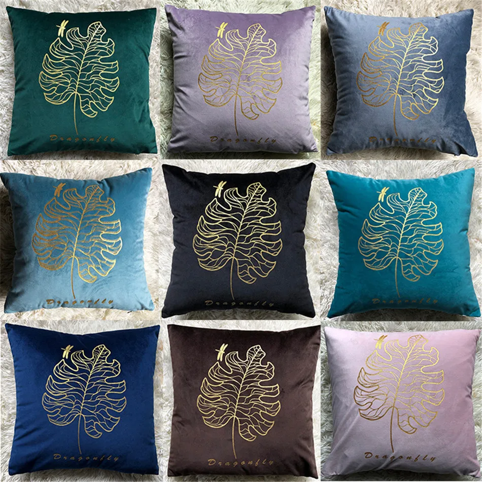 Золотые Бархатные чехлы на подушки Fuwatacchi наволочки с принтом в виде пальмовых