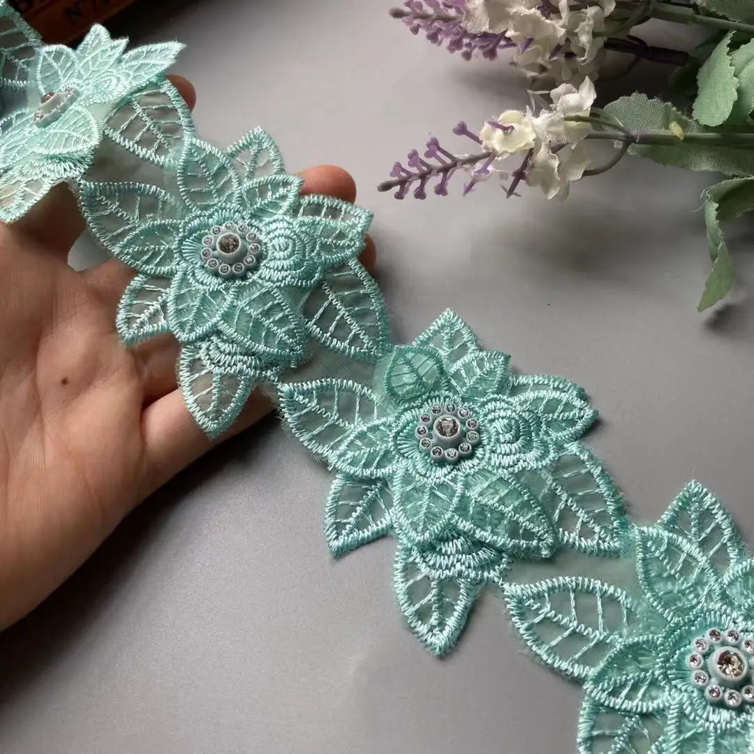 2 ярда бриллиантово-зеленая кружевная бейка аппликация тканевая лента с двойной