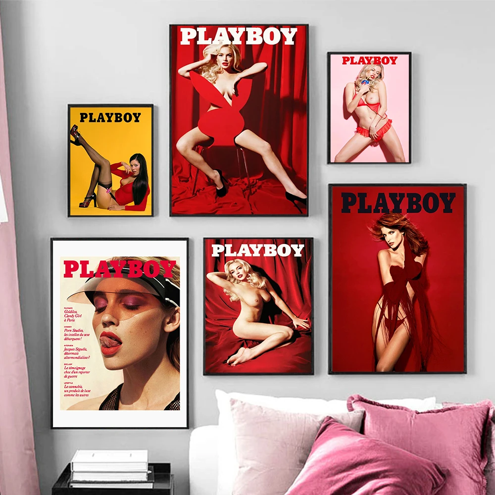 

Fashion Playboy Sexy Woman Canvas Painting Prints Red Vintage Vogue Nude Poster Nordic Wall Art Pictures Living Room Home Decor