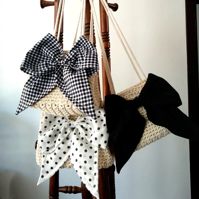

Small Straw Woven Bag Female 2020 New Summer Lovely Woven Bow Bag Fairy Shoulder Crossbody Bucket Bag Girl Messenger Beach Bag