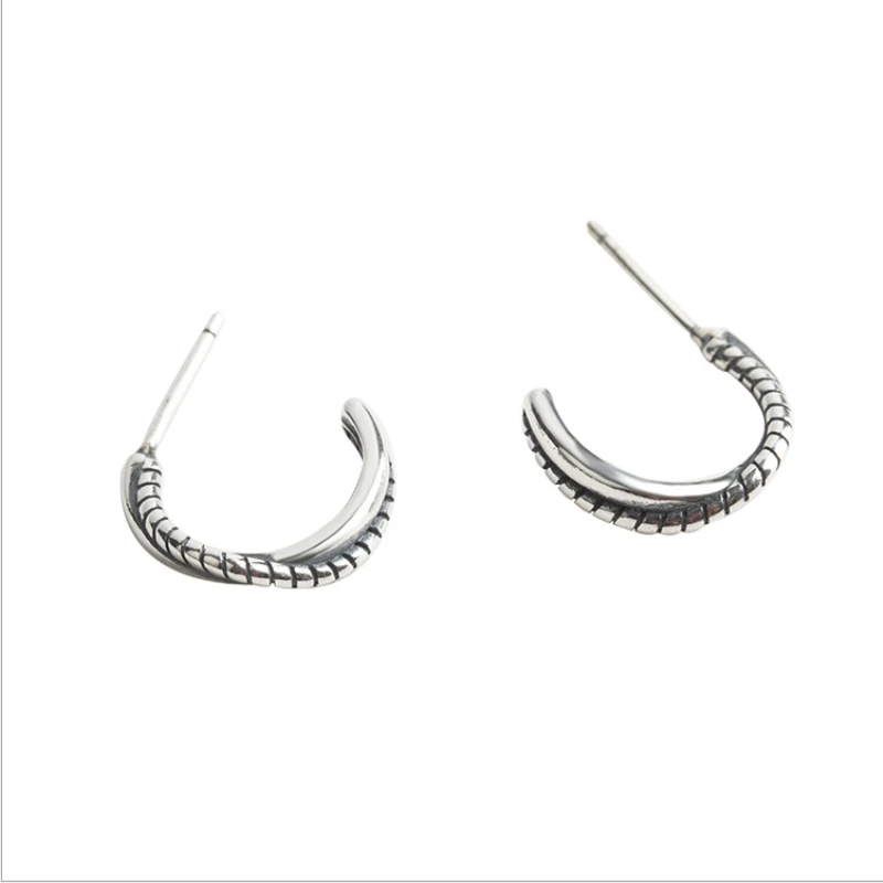 

Vintage stud earrings for women,925 silver earlobe piercing studs spike half circleTwist style fine jewelry party wedding gifts