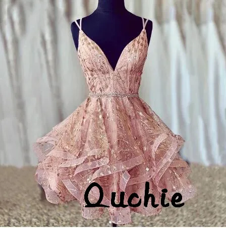 

Gold Sequin Lace Spaghetti Straps v Neck Backless Prom Dresses Boho vestidos de Festa A Line Long Prom Dress Robe De Soiree