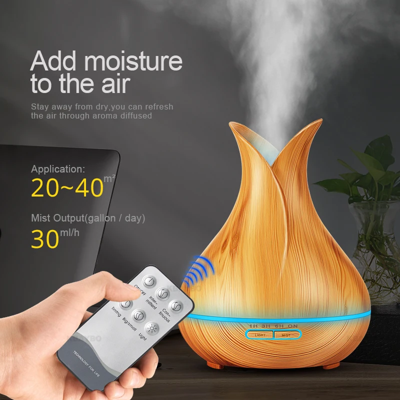 

KBAYBO 400ml Air Humidifier Aroma Essential Oil Diffuser Ultrasonic with Wood Grain 7 Color Changing LED Lights for Office Home