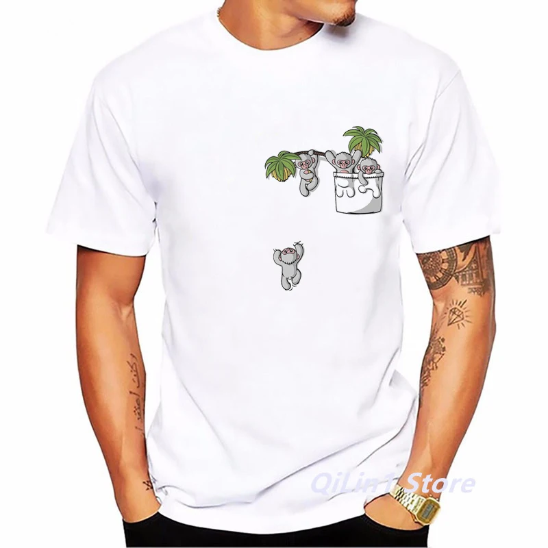 

2021 Hot Sale Funny Koala/Panda/Sloth/Monkey/Panda Animal Pocket Print T Shirt Men Harajuku Shirt Summer Fashion T-Shirt Homme