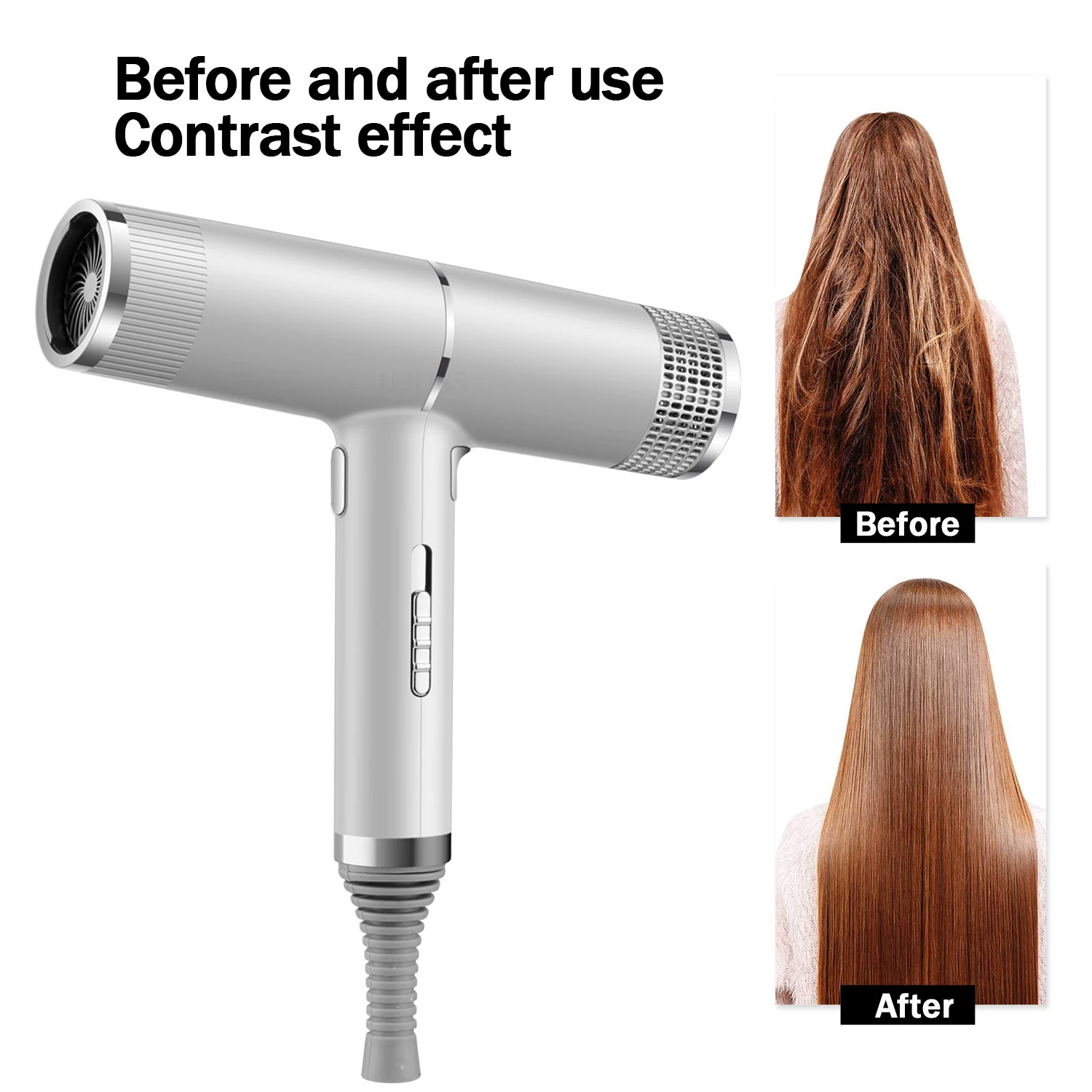 

Hair Dryer with Diffuser Blower Styler Electric Comb Blowdryer Brush Curling Iron with Nozzles Professional Portable Drier