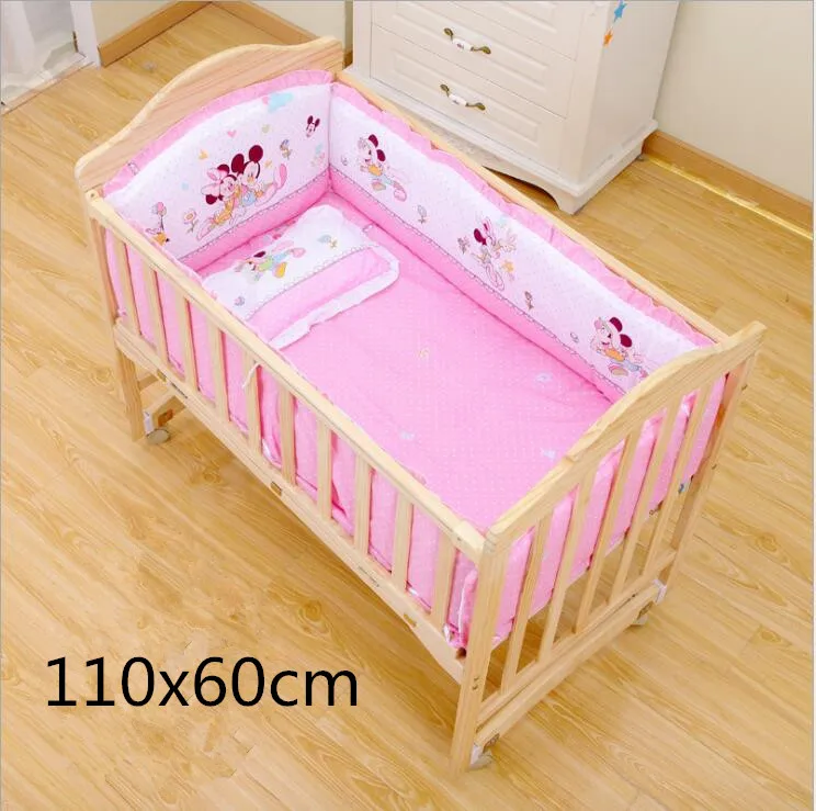 pink 110 x 60 cm Комплект постельного белья для новорожденных; хлопковая детская кроватка; бамперы; подушка для кроватки; матрац; подушка; наполнитель; детское постельное белье с героями мультфильмов - Цвет: pink 110 x 60 cm