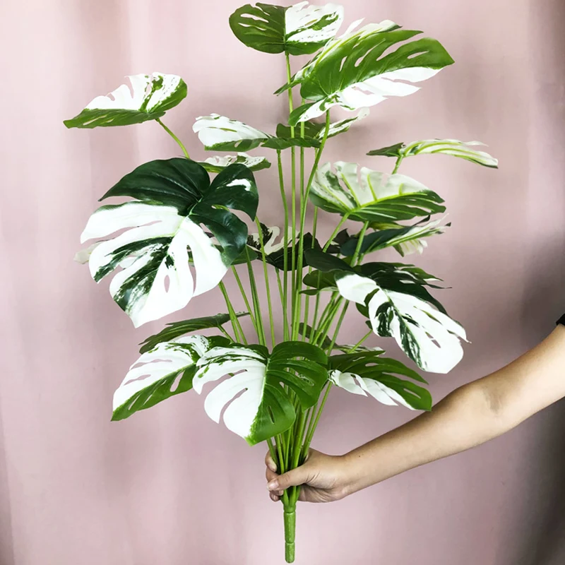 

75cm 24Fork Fake Plants Large Artificial Palm Tree Branch Plastic Tropical Monstera False Turtle Leaf For Home Garden Room Decor