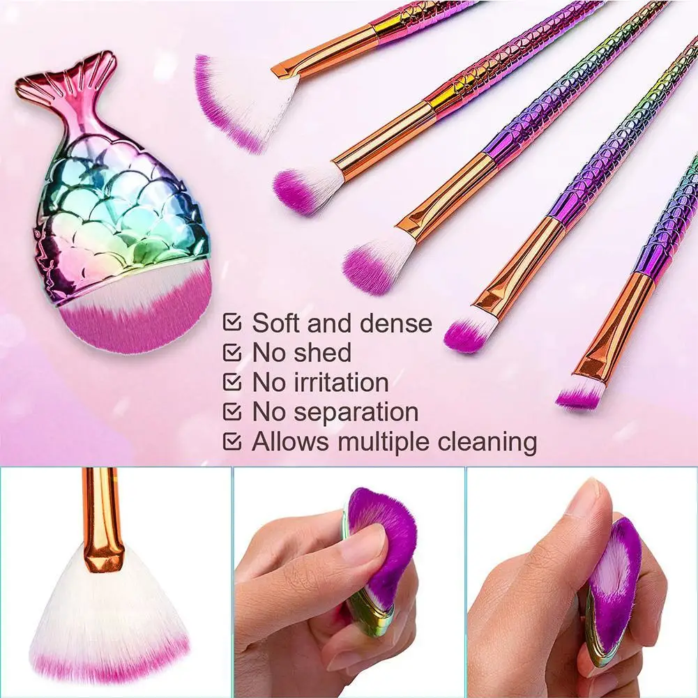 

New 10pcs Mermaid Makeup Brush Set Professional Eyeshadow Natural Highlight Eyebrow Beauty Cosmetic Fishtail Hair Tools Han B3O8