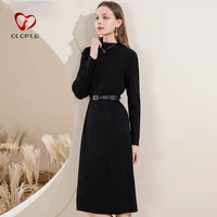 knitted long black sweater dress female belt autumn ladies dress casual sashes loose knit dresses for women 2021 new