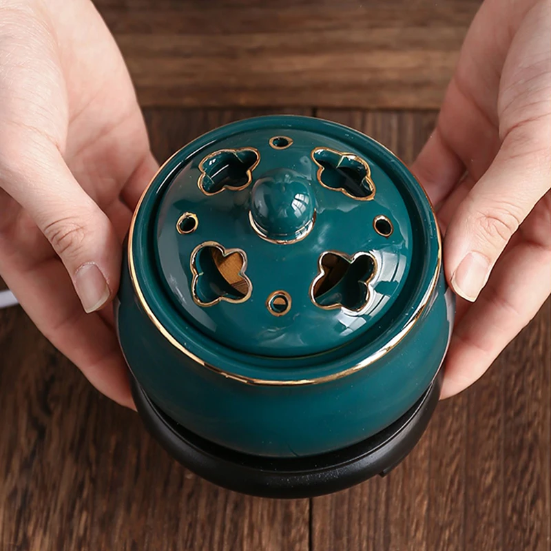 

Ceramic Electric Essential Oil Burner Aroma Diffuser Sandalwood Incense Burner Arabic Censor for Yoga Meditation Home Decoration