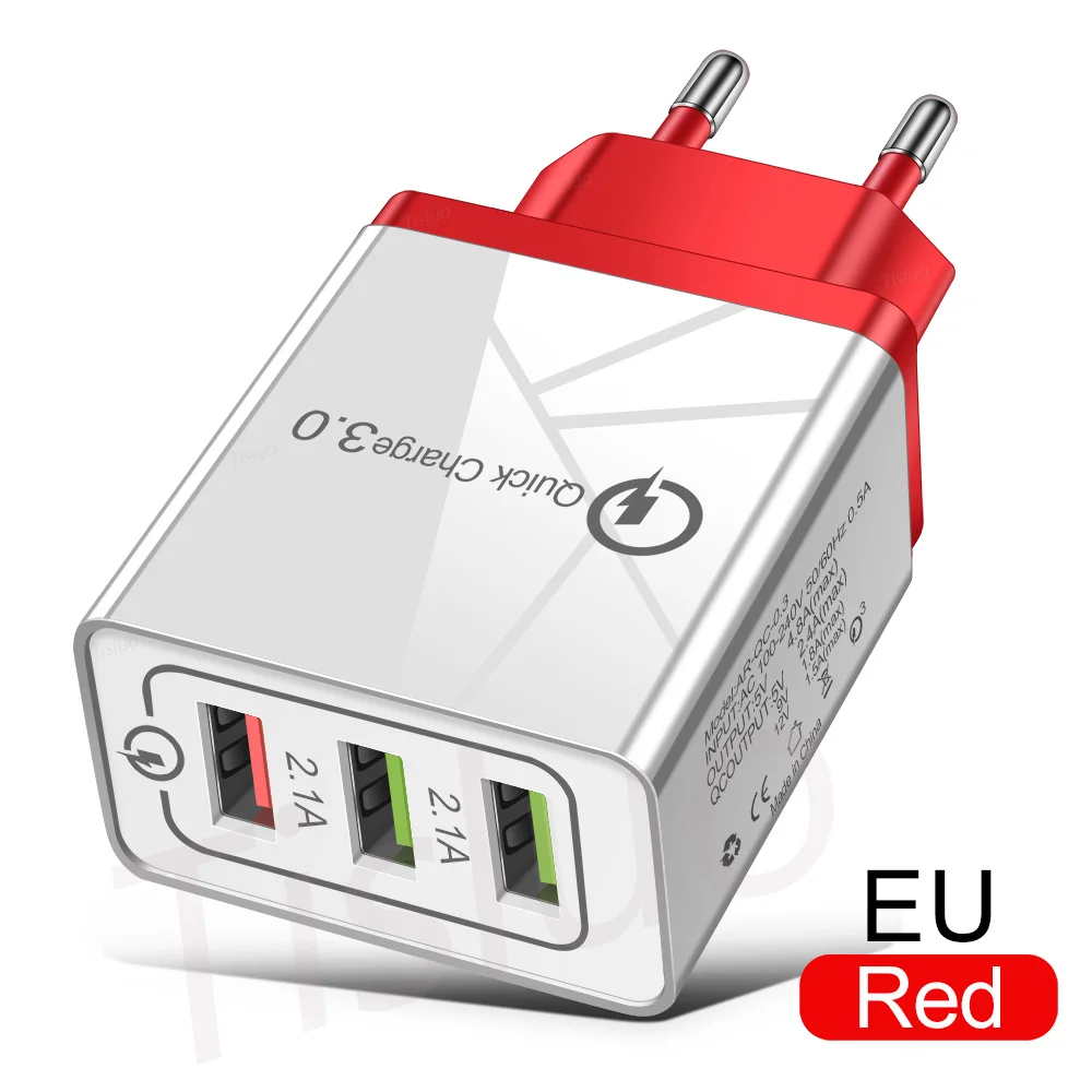 Быстрая зарядка 3,0 USB зарядное устройство 4.8A быстрое зарядное устройство для iPhone 7 8 X samsung S10 A50 Xiaomi MI9 QC 3,0 EU US Plug настенное зарядное устройство для телефона s - Тип штекера: EU (Red)