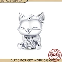 2021new 925 silver color cute furball cat pet beads charms fit original pandora braceletbangle making diy women jewelry gift